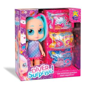 BONECA DIVER SUPRESAS CABELO ROSA E AZUL - Cod. 109-1